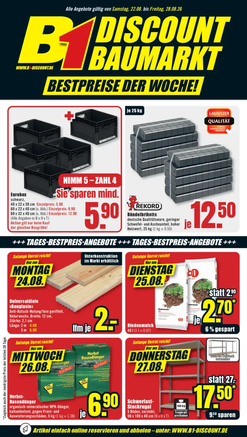 B1 Discount Prospekt vom 22.08.2026, Seite 1