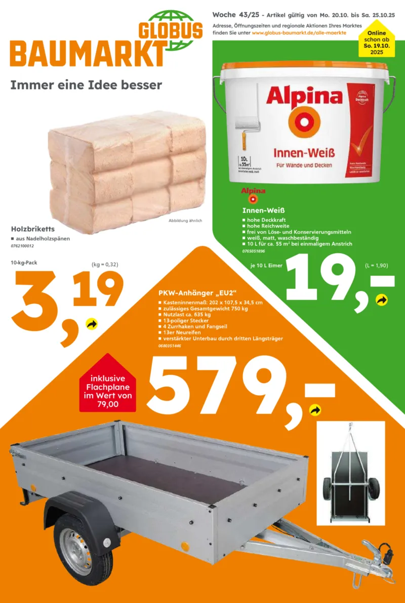 Globus Baumarkt Prospekt vom 20.10.2025, Seite 1 Globus Baumarkt Prospekt vom 20.10.2025, Seite 1