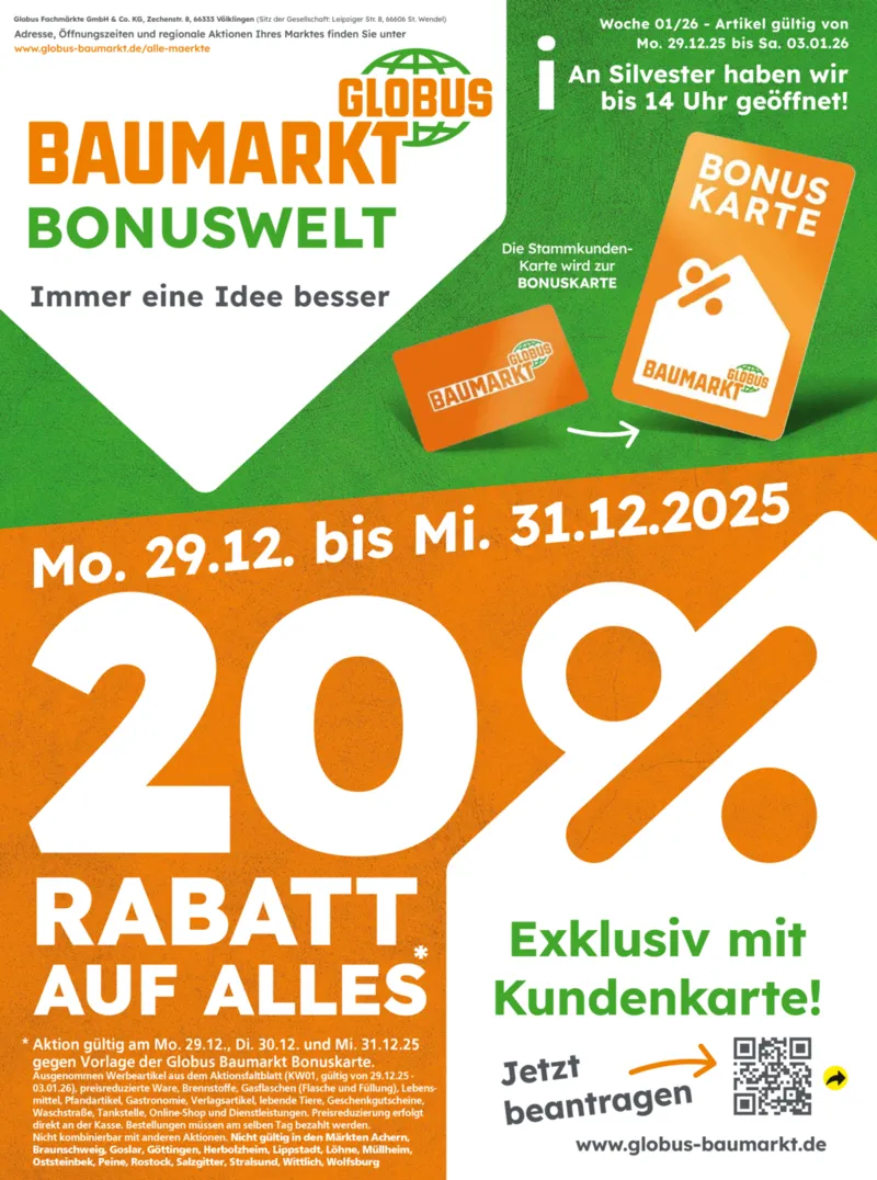 Globus Baumarkt Prospekt vom 29.12.2025, Seite 1