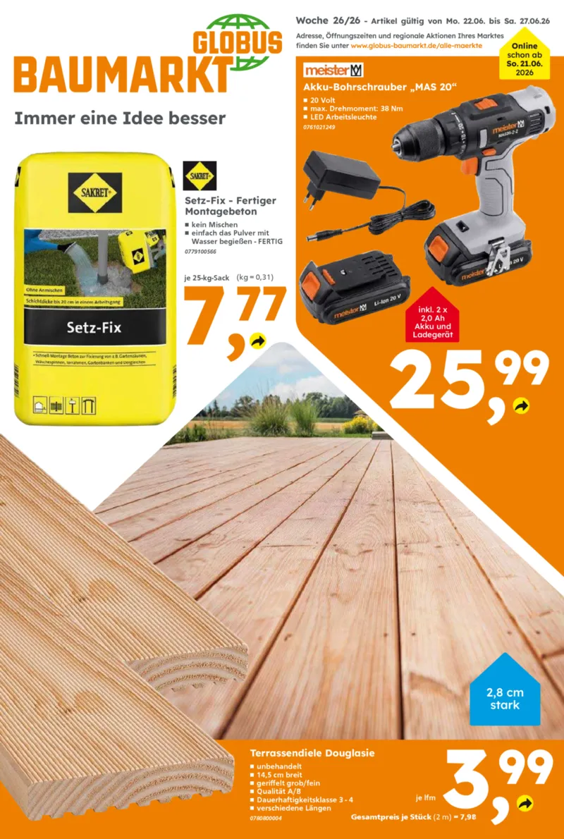 Globus Baumarkt Prospekt vom 22.06.2026, Seite 1