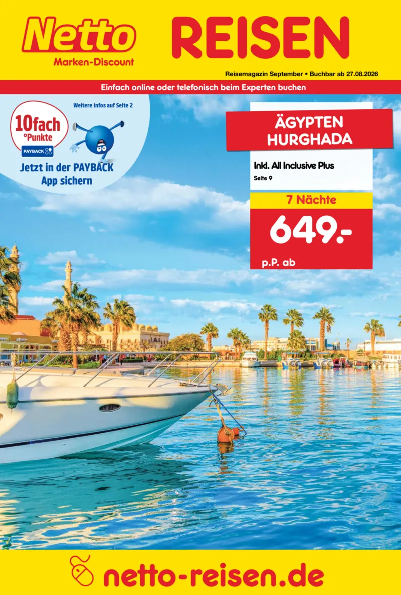 Netto-Reisen Prospekt vom 27.08.2026, Seite 1
