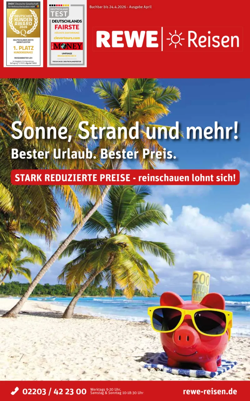 REWE Reisen Prospekt vom 30.03.2026, Seite 1