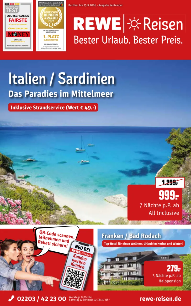 REWE Reisen Prospekt vom 29.08.2026, Seite 1