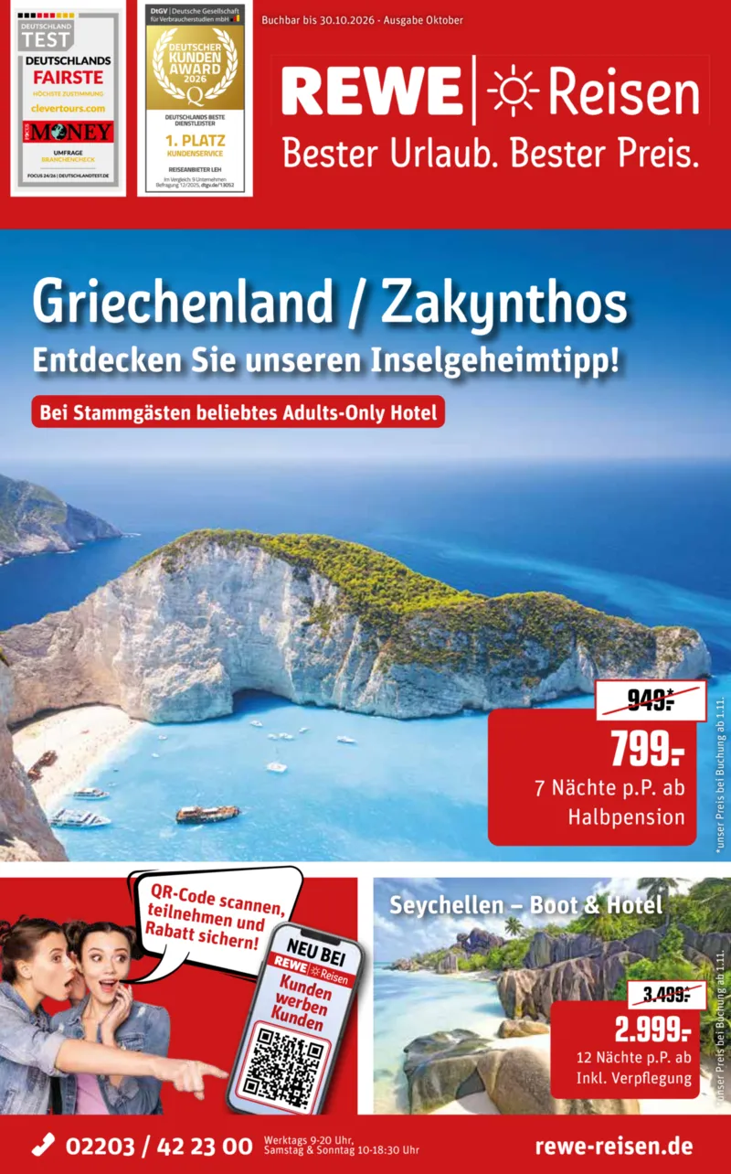 REWE Reisen Prospekt vom 28.09.2026, Seite 1