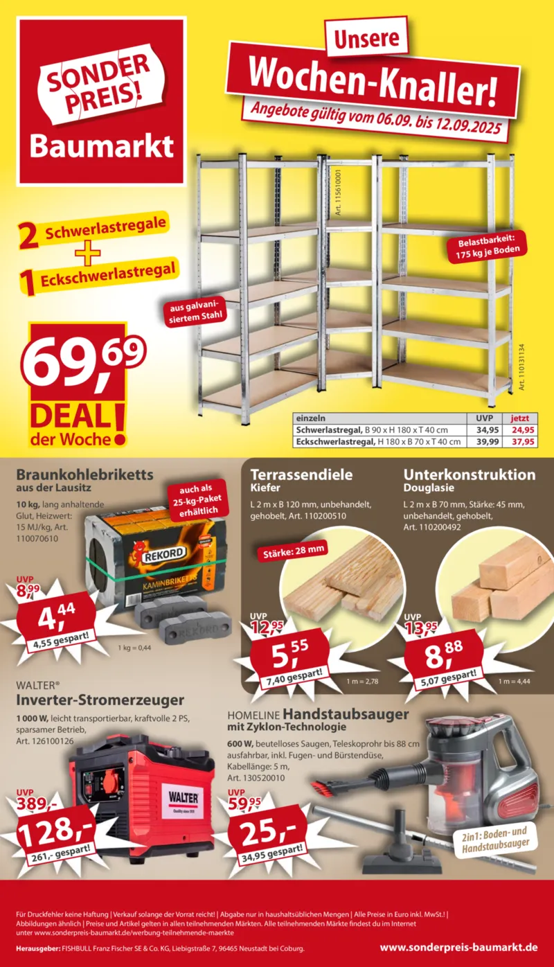 Sonderpreis Baumarkt Prospekt vom 06.09.2025, Seite 1