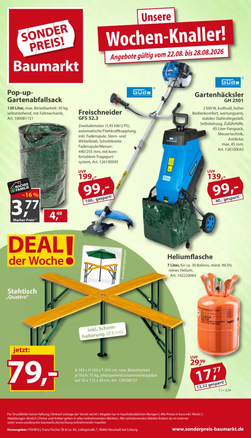 Sonderpreis Baumarkt Prospekt vom 22.08.2026, Seite 1