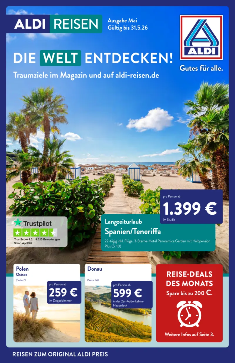 ALDI Reisen Prospekt vom 01.05.2026, Seite 1