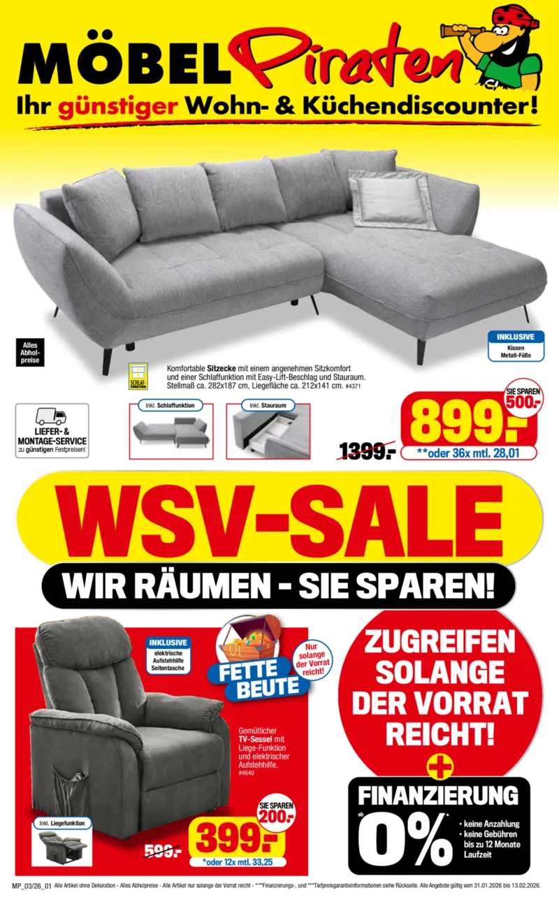 Möbelpiraten Prospekt vom 31.01.2026, Seite 1