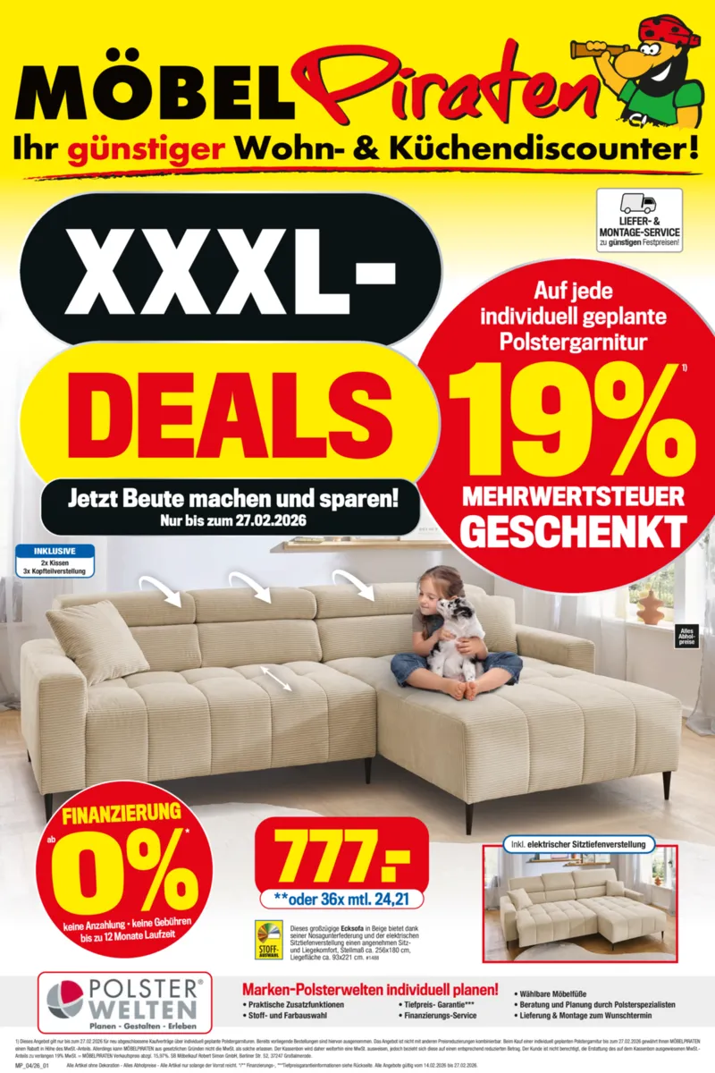 Möbelpiraten Prospekt vom 14.02.2026, Seite 1