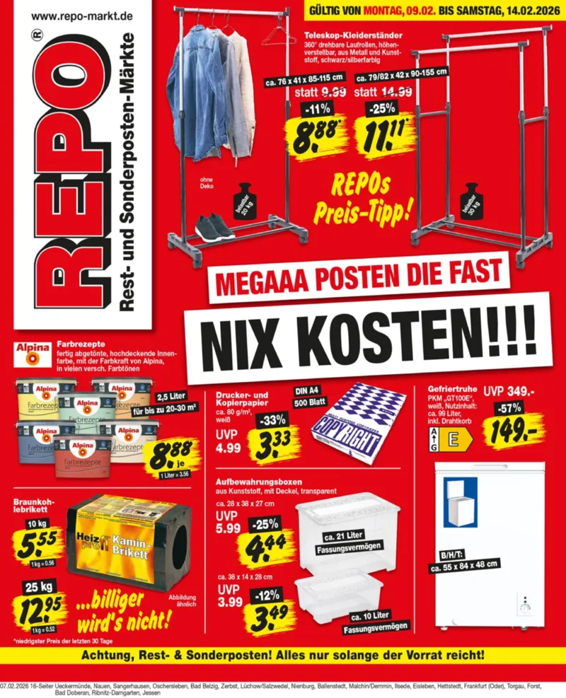 REPO-Markt Prospekt vom 09.02.2026, Seite 1