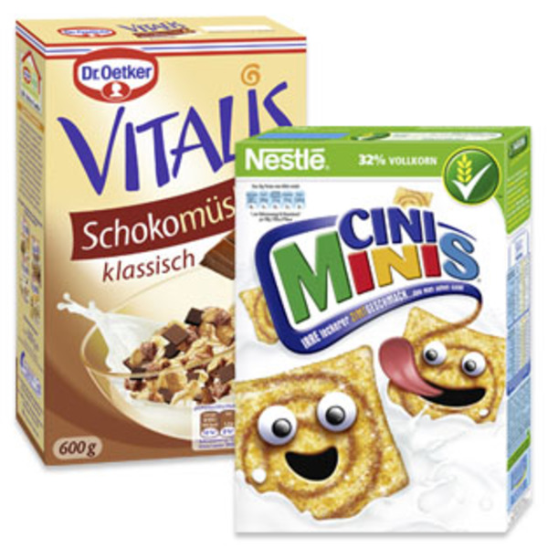 Dr. Oetker Vitalis Müsli oder Nestlé Cerealien von real, ansehen!