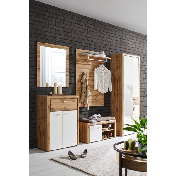 Garderobenbank in Weiß/Eiche von Mömax für 111 € ansehen!