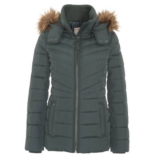 ESPRIT Steppjacke, abnehmbare Kapuze, Webpelz, tailliert von Esprit Steppjacke mit abnehmbarer Kapuze