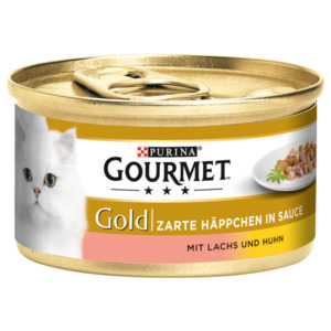Gourmet Katzenfutter Gold Zarte Häppchen in Sauce mit Lachs & Huhn 85g