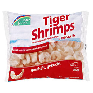 Rainbow Jewels Tiger Shrimps geschält, gekocht, gefroren, jeder 900-g-Beutel