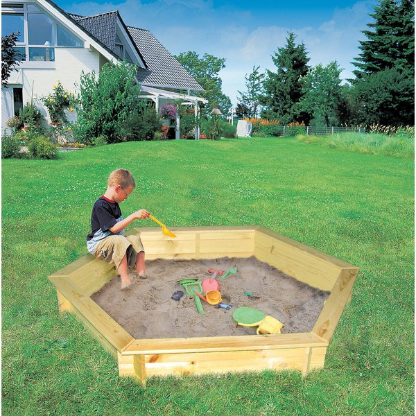 Sandkasten Fynja Sechseckig 173 cm x 148 cm x 21 cm mit Abdeckplane von ...