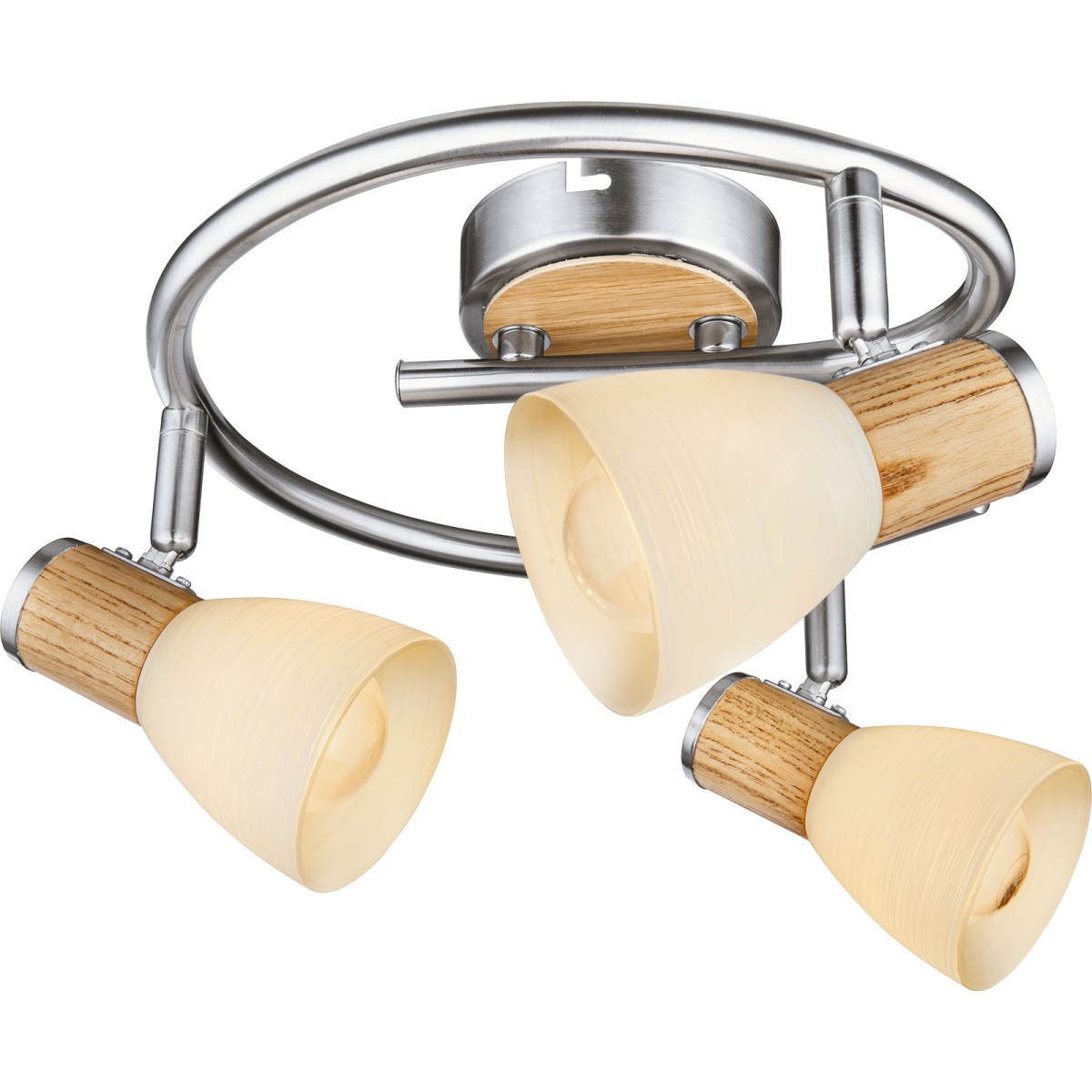 GLOBO Retrofit Deckenlampe 3 Spots Ø 25 GYLFI Nickel mit hellem Holz