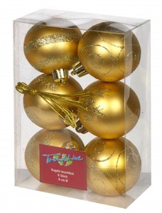 TrendLine Christbaumkugeln
, 
bruchfest, 6 cm Ø, 6 Stück, gold mit Dekor