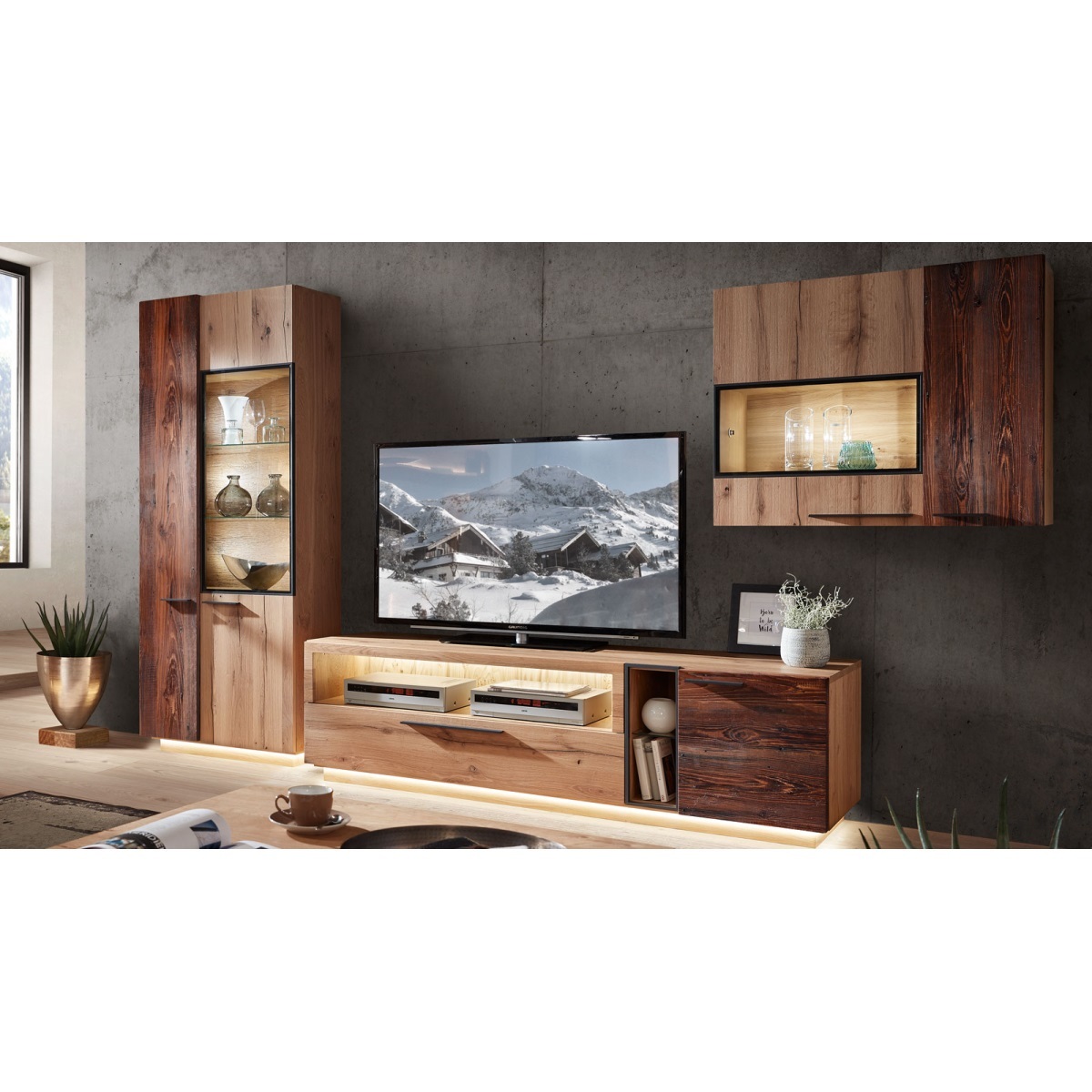 WKWOHNEN Wohnwand KITZALMNOVUM 272 x 200 x 56 cm in Braun von porta