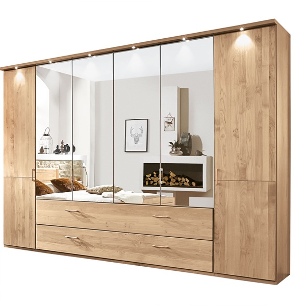 CASAVANTI Kleiderschrank LIDO 300 x 216 x 58 cm teilmassiv Eiche braun