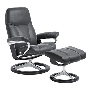 Stressless Sessel mit Hocker CONSUL M BATIK 2-teilig Lederbezug schwarz