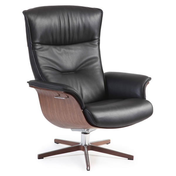 Sessel PRIME mit drehbarem XFuß Walnuss / Lederbezug schwarz von porta
