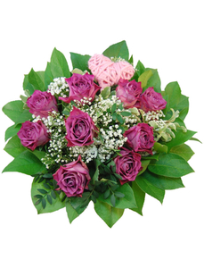 Blumenstrauß mit Rosen, Schleierkraut in rosa, Ø 26–30 cm