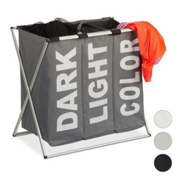 Wäschesortierer mit 3 Fächern, H 58 x B 61,5 x T 37 cm dunkelgrau von