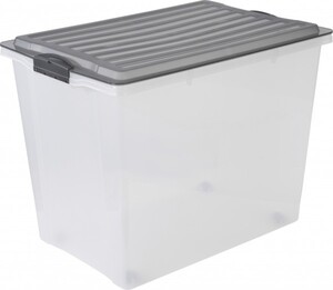 Rotho Stapelbox Compact mit Rollen 70 l , transparent anthrazit 57 x 39,5 x 43,5 cm (L x B x H)