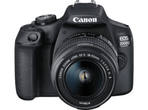 CANON EOS 2000D Kit Spiegelreflexkamera, 24.1 Megapixel, Full HD, CMOS Sensor, Near Field Communication, WLAN, 18-55 mm Objektiv (EF-S, IS II), Autofokus, Schwarz