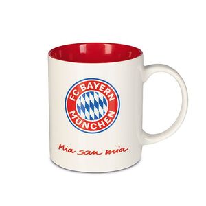 FCB Kaffeebecher Mia san Mia 350ml weiß/rot mit Logo