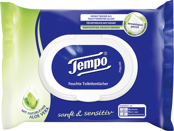 Tempo Sanft & Sensitive feuchte Toilettentücher Aloe Vera 42 Stück