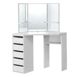 Juskys Schminktisch Nova 100 x 54 x 140 cm in Weiß mit Spiegel, Schubladen & Ablagefächern