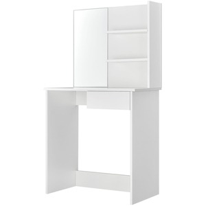 Juskys Schminktisch Jenna 75 x 40 x 135 cm in Weiß mit großem Spiegel, Schublade & 2 Ablagefächern