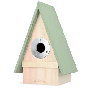 Navaris Vogelhaus, aus Holz zum Aufhängen - Nistkasten für Singvögel, Meise, Star - Vogelhäuschen mit geschütztem Einflugloch - Vogel Brutkasten