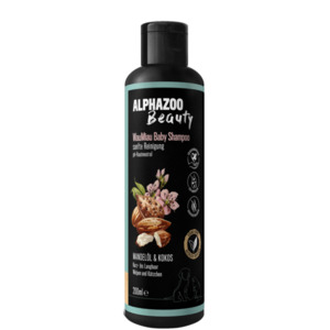 Shampoo für junge Hunde & Katzen | 200 ml | sanft reinigend | mit nährendem Madelöl & Vitaminen | alphazoo WauMiau Baby Shampoo