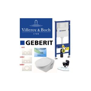Geberit Vorwandelement + Villeroy & Boch Omnia Classic + Drückerplatte + WC-Sitz
