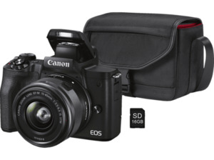 CANON Canon EOS M50 MK II Kit + Tasche und 16GB Speicherkarte Systemkamera mit Objektiv 15-45mm, 7,5 cm Display Touchscreen, WLAN