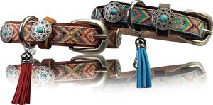 FRONHOFER Hunde-Halsband »18683«, Echtleder, ausgefallenes Hundehalsband 2,5 cm Boho Style, echt Leder, Nieten, Stahlschnalle