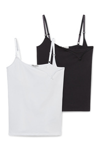 C&A Multipack 2er-Still-Top-Bio-Baumwolle, Weiß, Größe: XS