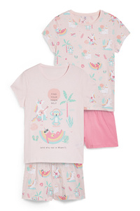 C&A Multipack 2er-Shorty-Pyjama-Bio-Baumwolle, Rosa, Größe: 128