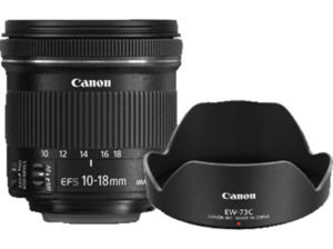 CANON EF-S 10-18mm f/4.5-5.6 IS STM + EW73C + LC Kit 10 mm-18 mm Objektiv f/4.5-5.6, System: EOS Kameras, Bildstabilisator, Schwarz