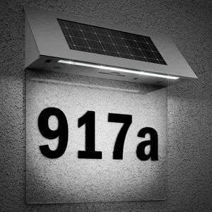 Solarhausnummer aus Edelstahl mit 4 starken LEDs Solar Hausnummer transparent