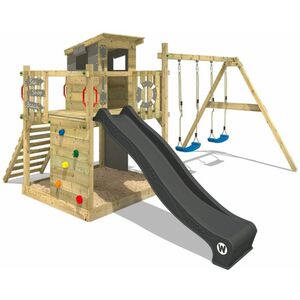 Spielturm Klettergerüst Smart Camp mit Schaukel & anthraziter Rutsche, Baumhaus mit Sandkasten, Kletterleiter & Spiel-Zubehör - Wickey