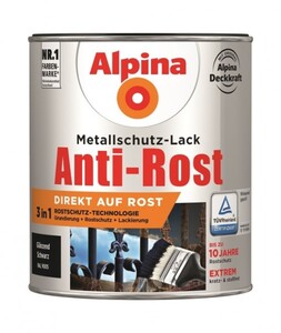 Alpina Metallschutz-Lack Anti-Rost glänzend schwarz, 750 ml