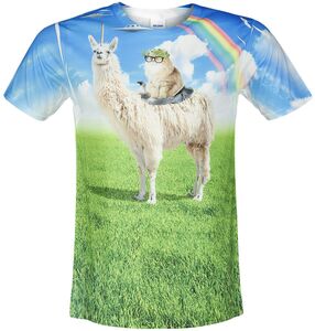 Funshirt Goodie Two Sleeves - Victorious Cat Rides Llamacorn Unleashed T-Shirt multicolor
