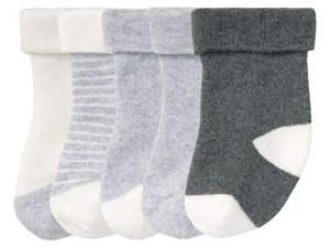 LUPILU® Baby Thermo-Socken, 5 Paar, mit hohem Baumwollanteil, weiß/grau