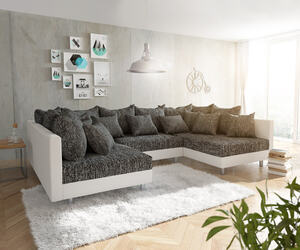 Wohnlandschaft Clovis Weiss Schwarz Modulares Sofa