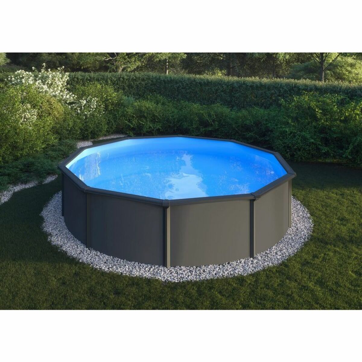 GRÉ GRE Stahlwandbecken Fidji anthrazi rund ø 3,50m x 1,20m