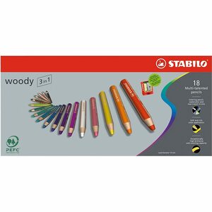 STABILO Buntstift »Buntstift woody 3 in 1, 18 Farben, inkl. Spitzer«